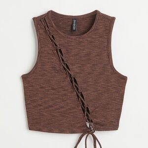 H&M Lacing-Detail Cut-Out Top - Brown